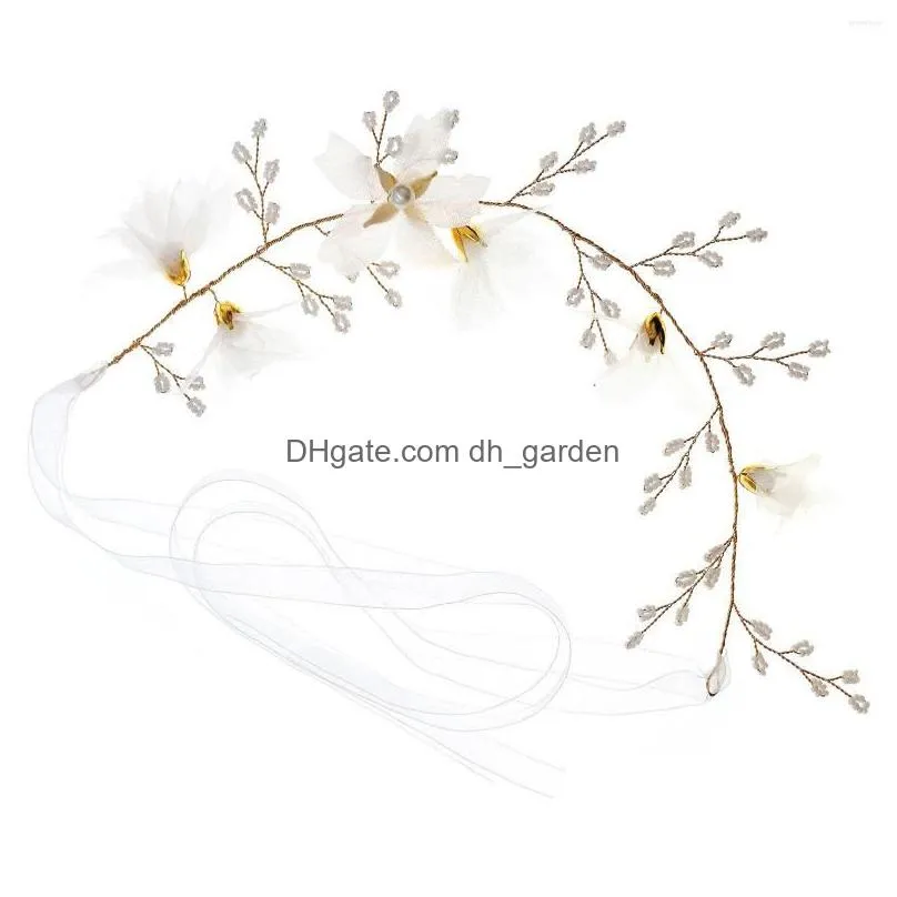 Other Fashion Accessories Headpieces Pearls Hair Hoop For Women Nonslip Stability Floral Headwear With Ribbons Banquet Weddi Dhgarden Dhzar