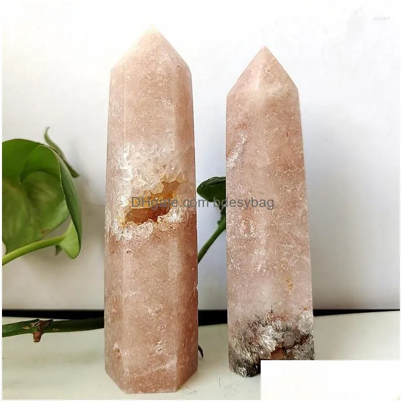 decorative figurines natural pink amethyst crystal tower wand point mineral room decoration stones energy spiritual meditation and