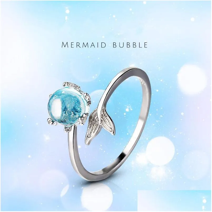 wedding rings zhenkerou blue crystal mermaid bubble open for women creative fashion jewelry