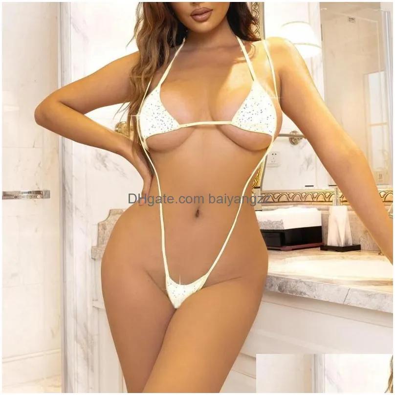 Bras Sets Lingerie With Stockings Womens Diamond Three Point Bikini Fun Set Underwear Drop Delivery Apparel Dhcea
