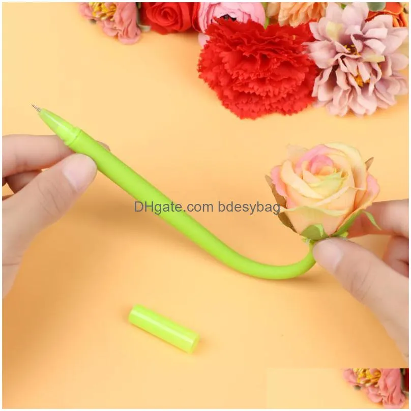 rose flower silicone gel pen simulation valentines day gift 0.5mm black ink neutral school writing tools home decor pens