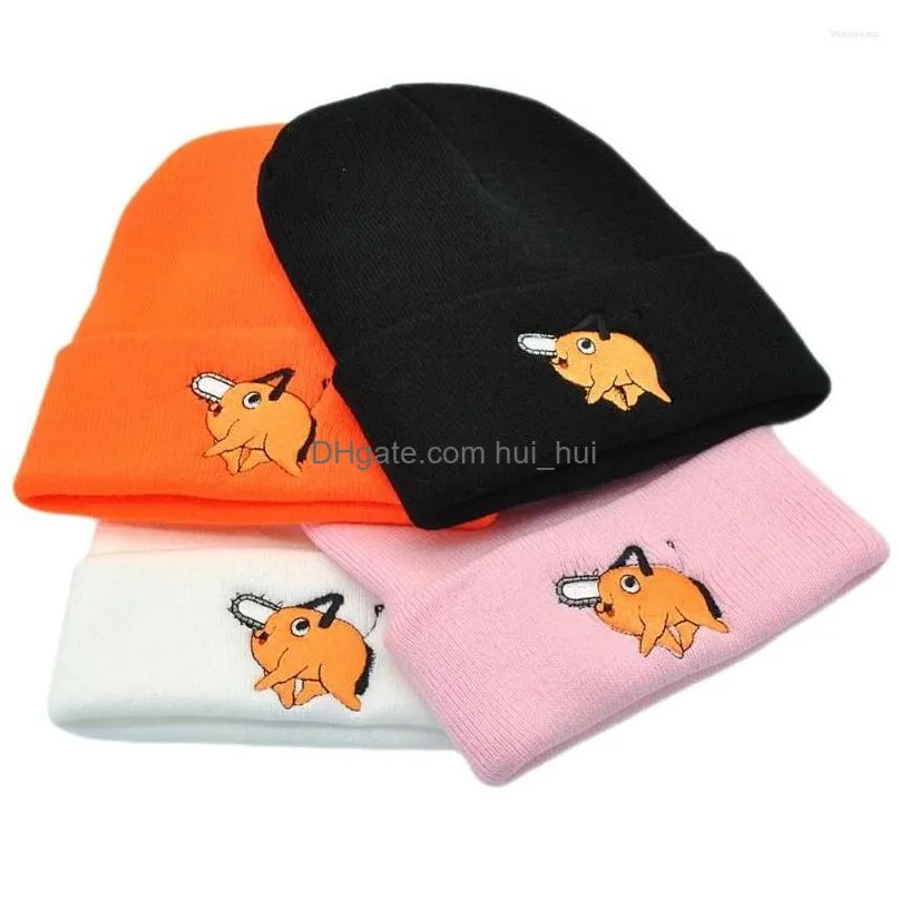 berets pochita beanie hat embroidery cartoon cute knitted hats chainsaw dog skull cap