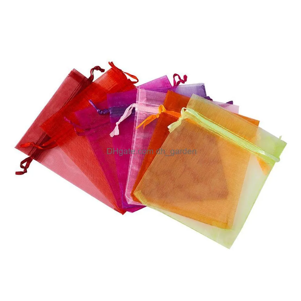 200pcs organza gift bags colorful pouches for jewelry packaging mixed color about 10cm wide 12cm long