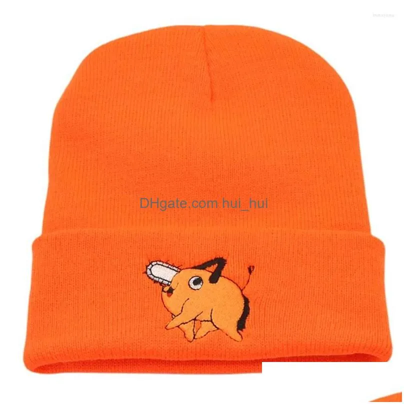berets pochita beanie hat embroidery cartoon cute knitted hats chainsaw dog skull cap