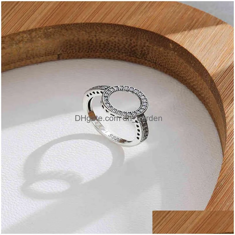 silverhoo genuine 925 sterling silver clear 5a cubic zirconia vintage ring circle finger rings for women jewelry christmas gift