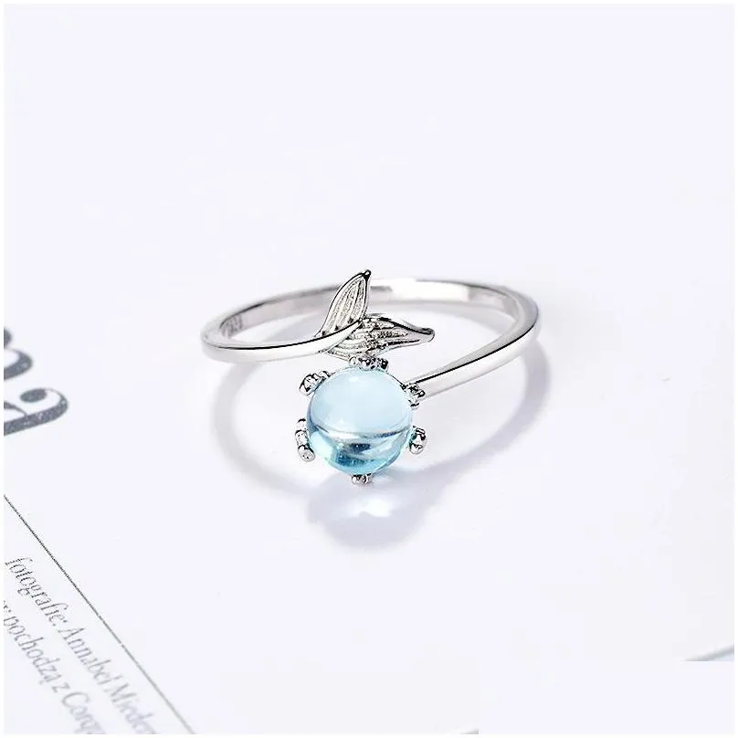 wedding rings zhenkerou blue crystal mermaid bubble open for women creative fashion jewelry