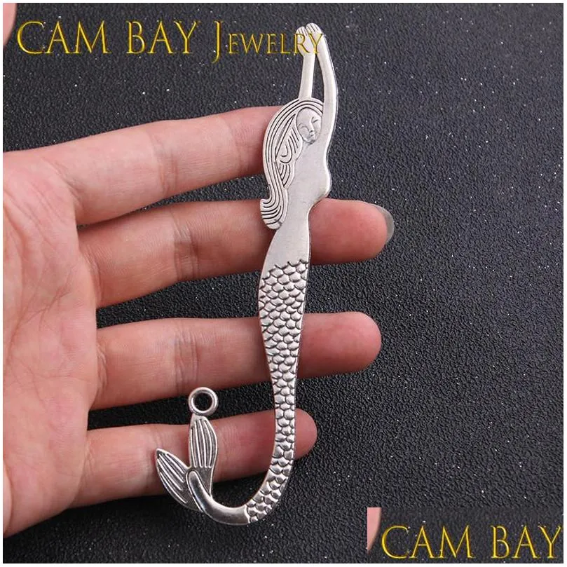 30pcs 21x81mm mermaid alloy bookmark charms metal pendants for diy necklace bracelets jewelry making handmade crafts