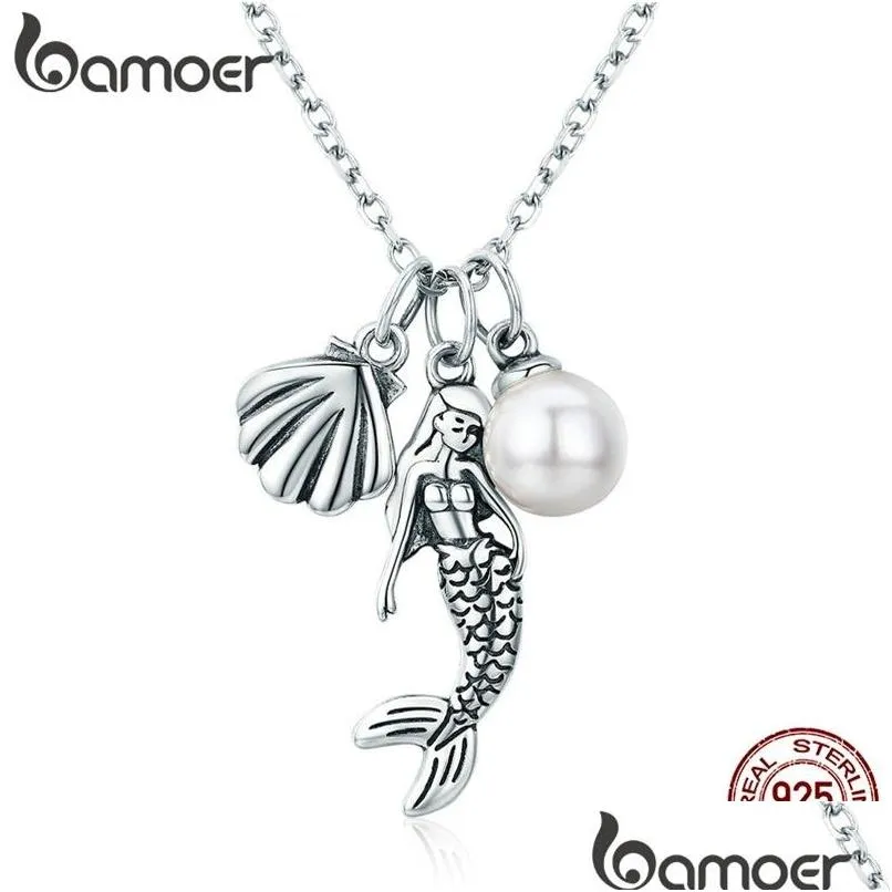 100% 925 sterling silver romantic mermaidlegend shell pendant necklaces for women jewelry gift scn237 220119