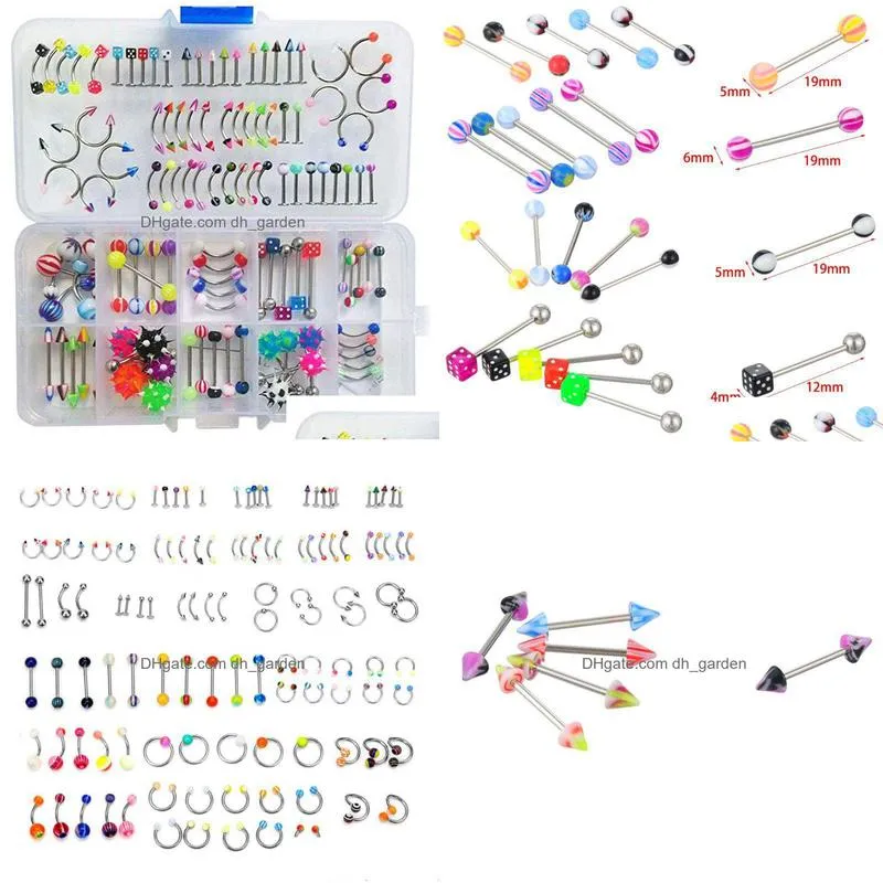 110pcs stainless steel eyebrow navel belly lip tongue ring nose bar rings body piercing jewelry