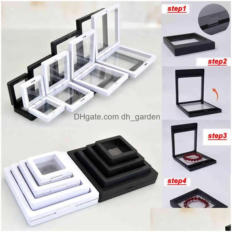 10pcs/lot transparent jewelry display box case ring necklace bracelet organized 3d floating square frame storage collection