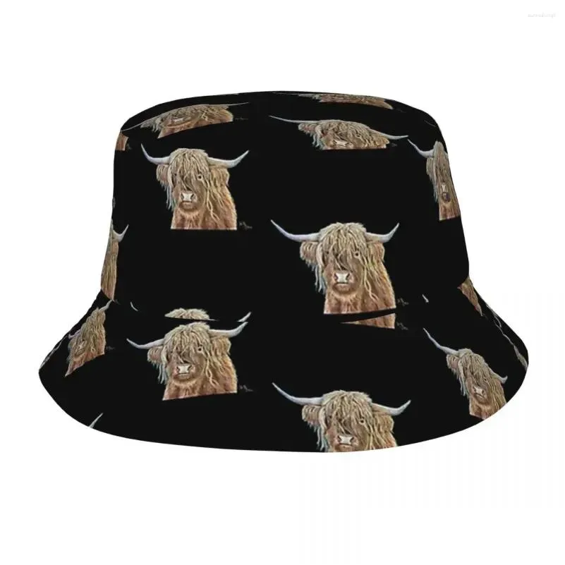 berets highland cow scotland bob hats summer travel headwear merch cute animal fisherman cap for hiking women men ispoti packable