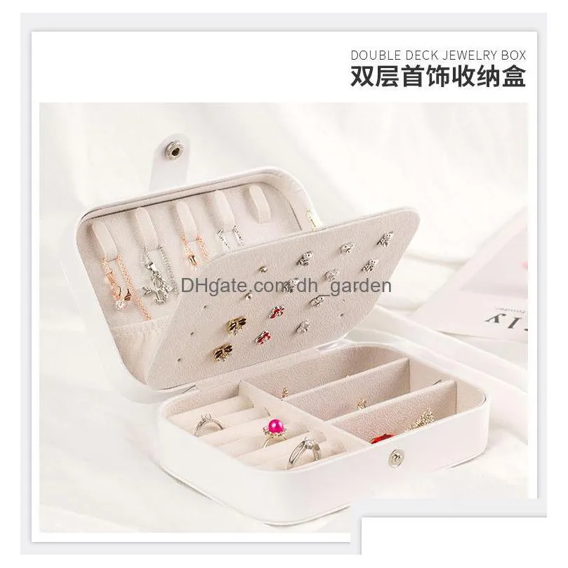 portable pu leather  and simple earrings ring multifunction storage double deck jewelry box