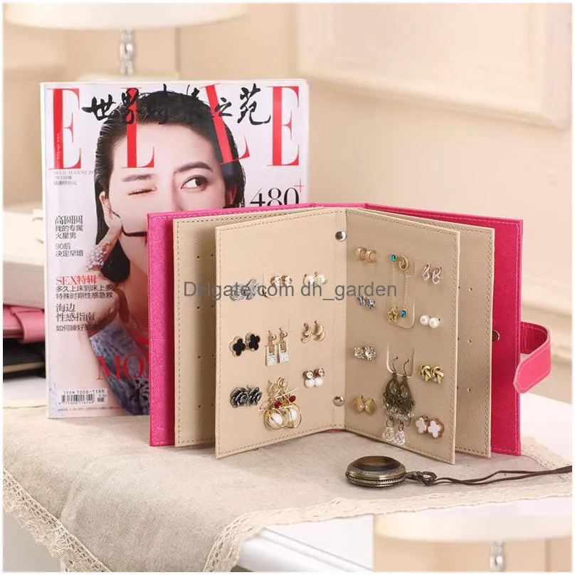 korean creative studs drop dangle earrings storage book stripe portable jewelry box organizer travels leather display gift case