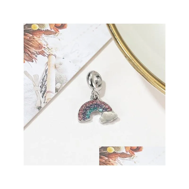 fits pandora bracelets 20pcs colour crystal rainbow clouds pendant charms beads silver charms bead for women diy european necklace
