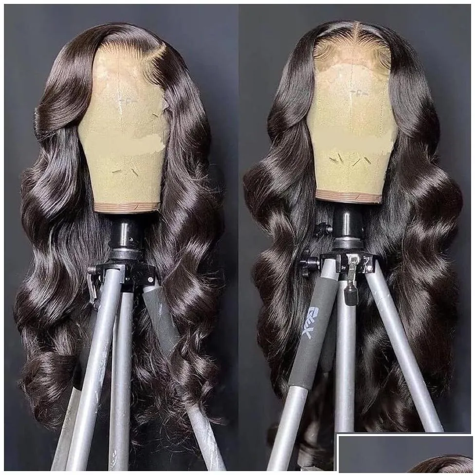 Human Hair Wigs Remy Baby Pre Plucked Body Wave Lace Front Wig 13X4 Hd Transparent Frontal Preplucked Closure Brazilian Drop Deliver