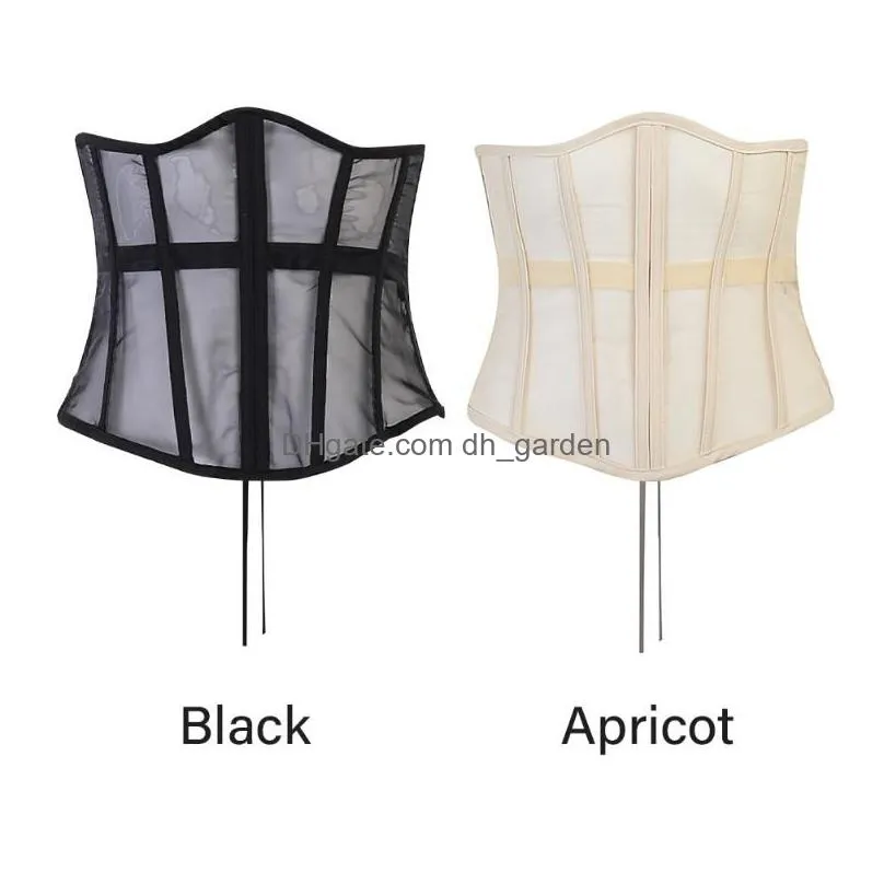 Other Fashion Accessories Belts Vintage Party Streetwear Y Mesh Waist Trainer See Through With Straps Fashion Cincher Girdle Dhgarden Dhybt