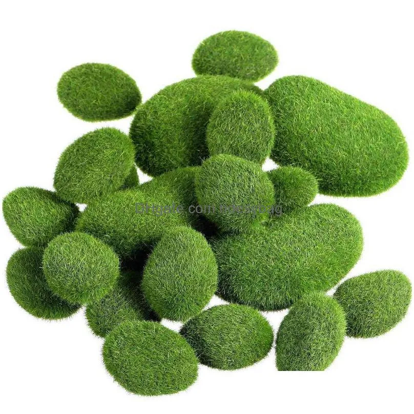 garden decorations promotion 20 pieces 2 sizes green artificial moss rocks decorative faux covered stones
