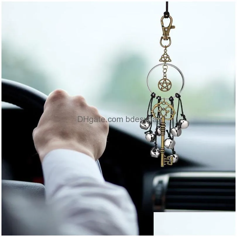 decorative objects figurines witch wind bells room decor car bell pendant magic key for door protection home kitchen