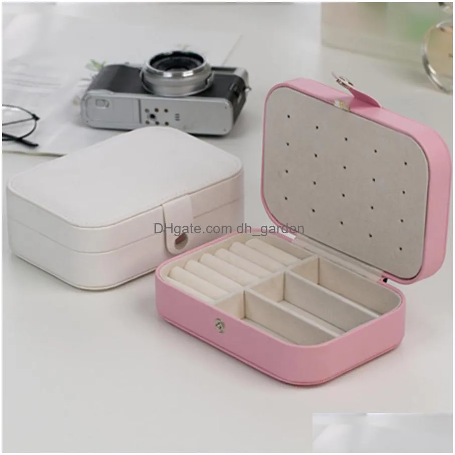 portable pu leather  and simple earrings ring multifunction storage double deck jewelry box