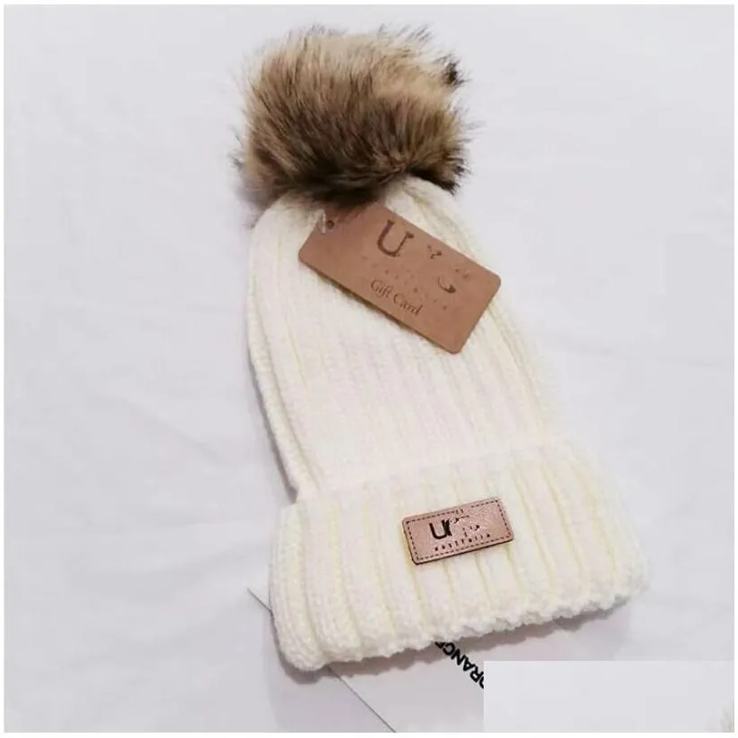 Beanie/Skull Caps Beanie Cap Mens Designer Bucket Hats New Fashion Women Ladies Warm Winter Large Faux Fur Pom Poms Bobble Hat Outdoor Dho2F