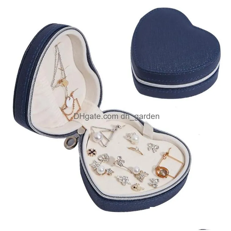 shape portable jewellery travel organizer heart jewelry box pu leather women girls traveling jewelries case jewelry st