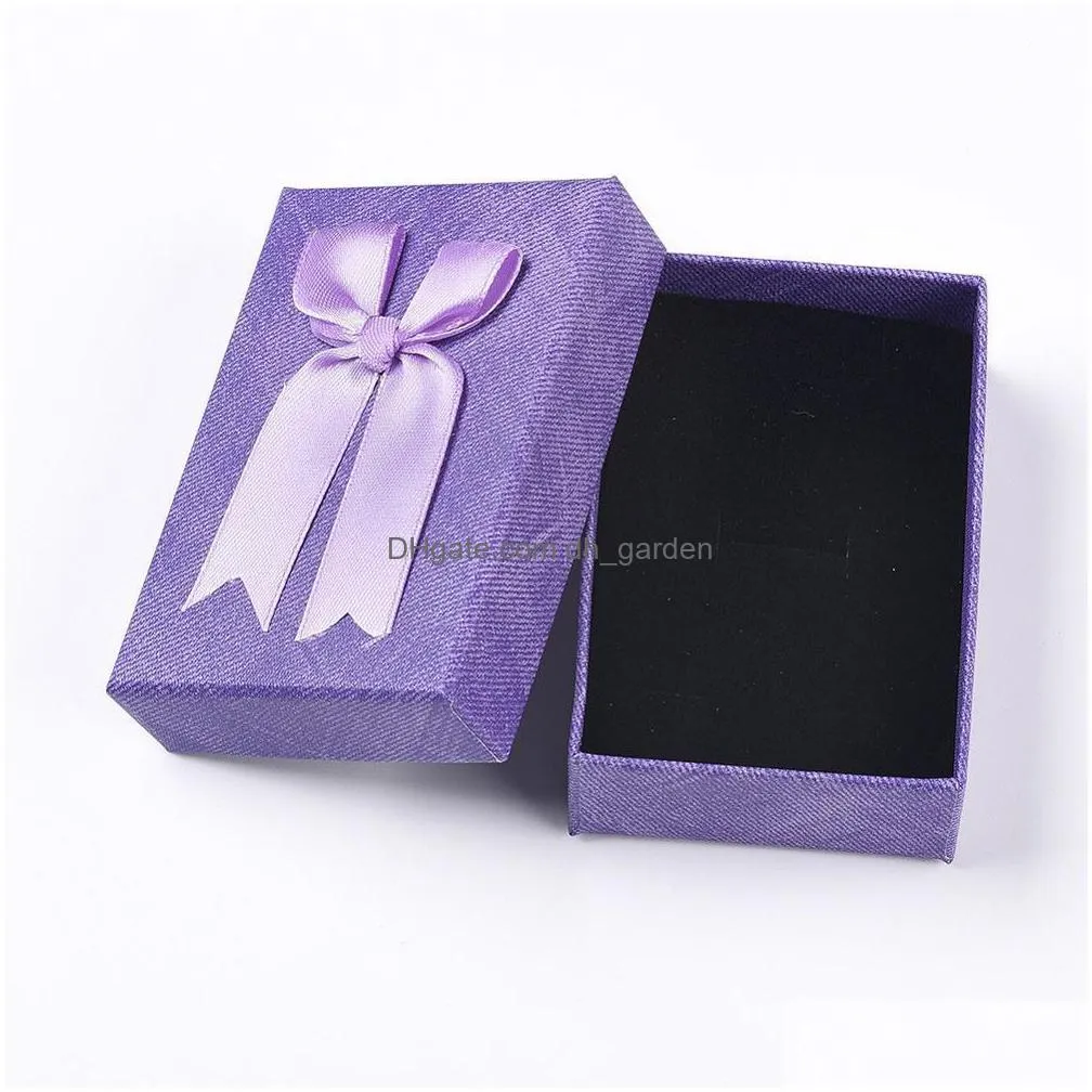 24pcs sweet bowknot gift box rectangle cardboard jewelry boxes container earrings necklace bracelet display case with sponge pad