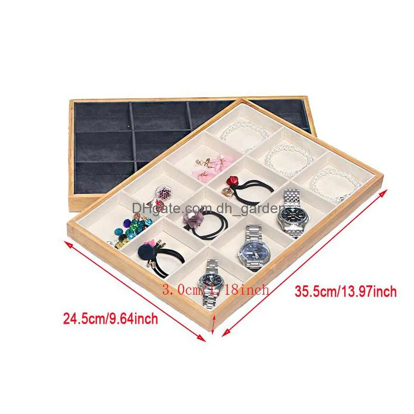 bamboo velvet tray ring earring necklace bracelet pendant display organizer jewelry storage box