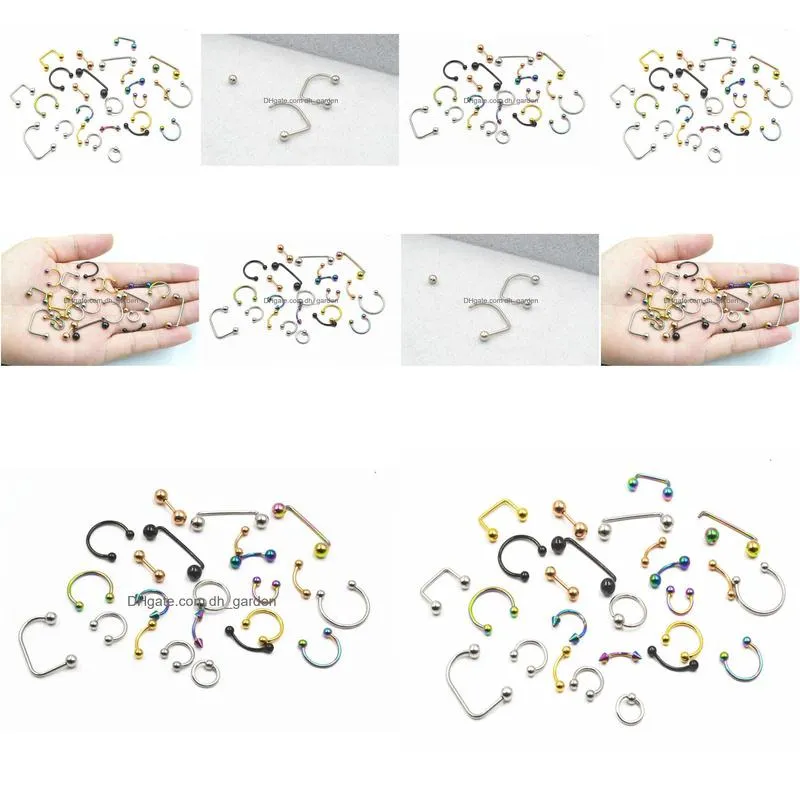 100pcs/lot piercing jewelry stainless steel body jewelry for lip/labret/eyebrow/horeshoes/nipple mix styles 16g