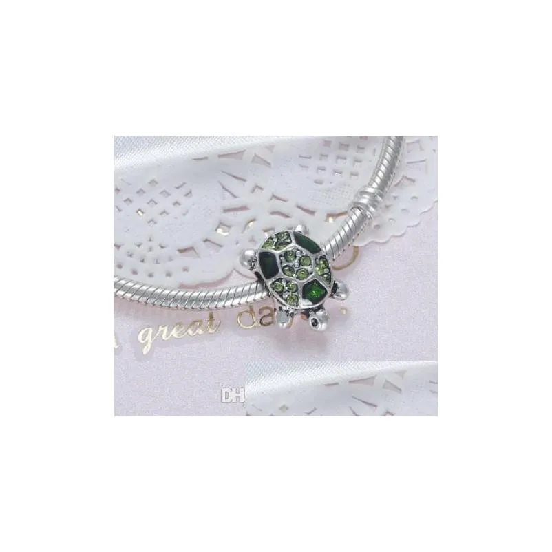 30pc silver charm beads tortoise crystal turtle european charms bead big hole fit pandora snake chain bracelet necklac fashion diy