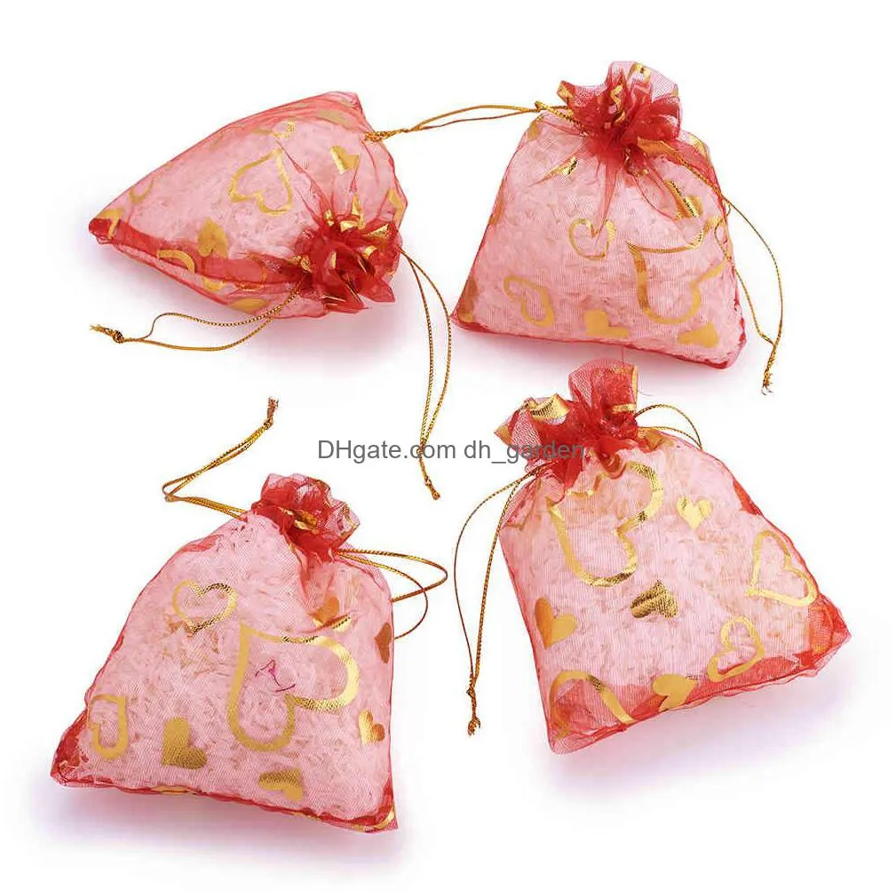 pandahall 500pcs heart printed organza gift bags rectangle for jjewelry packing mixed color 12x10cm