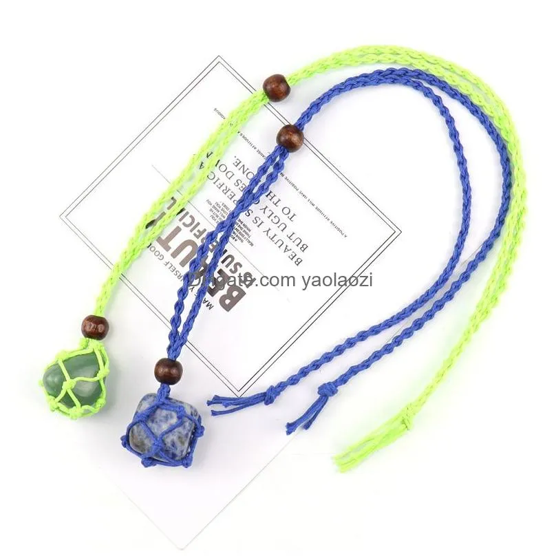 natural crystal stone quartz net pocket pendant necklace healing reiki hangings craft with weave rope wholesale