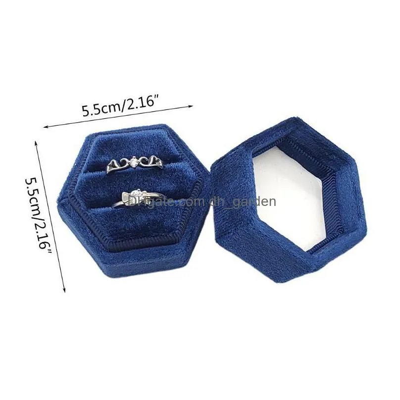 hexagon velvet double display with detachable lid ring box holder for wedding ceremony