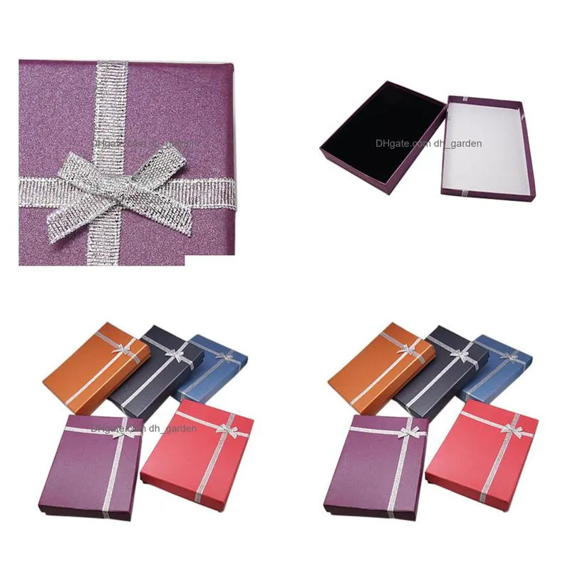 6pcs rectangle cardboard jewelry boxes set mixed color diy gift wrapping box with bowknot for necklace ring earring 180x130x33mm