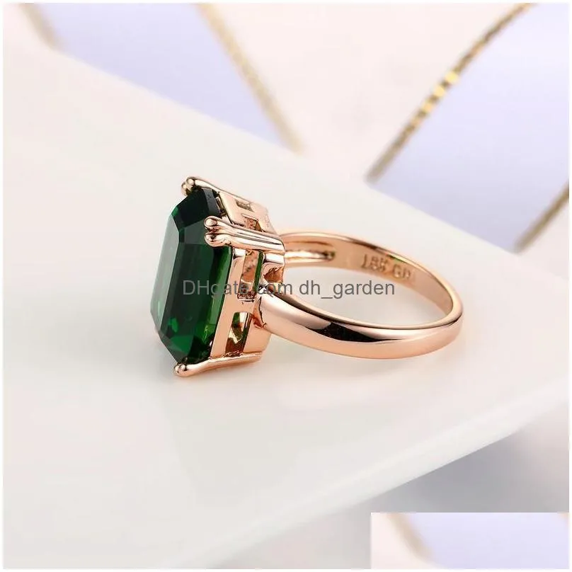 natural emerald ring zircon diamond s for women engagement wedding s with green gemstone 14k rose gold fine jewelry