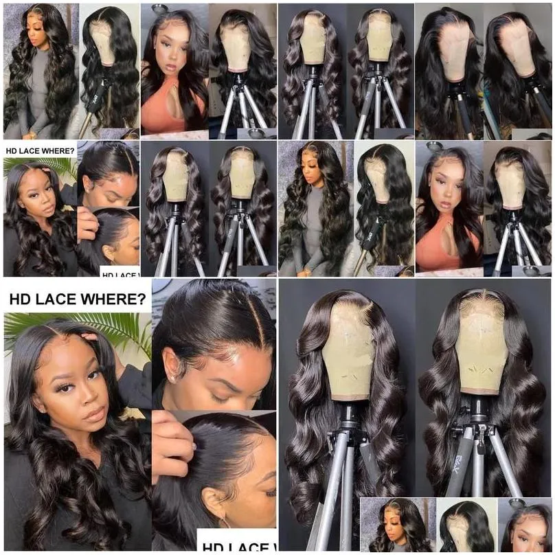 Human Hair Wigs Remy Baby Pre Plucked Body Wave Lace Front Wig 13X4 Hd Transparent Frontal Preplucked Closure Brazilian Drop Deliver