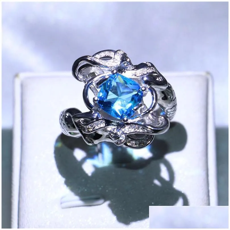 2018 handmade female sterling silver fashion engagement wedding band ring princess cut mermaid shape finger rings for women fine