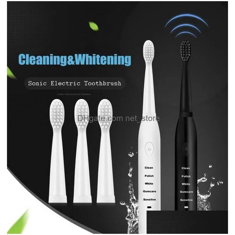 ultrasonic sonic electric toothbrush rechargeable tooth brushes washable electronic whitening teeth brush adult timer brush