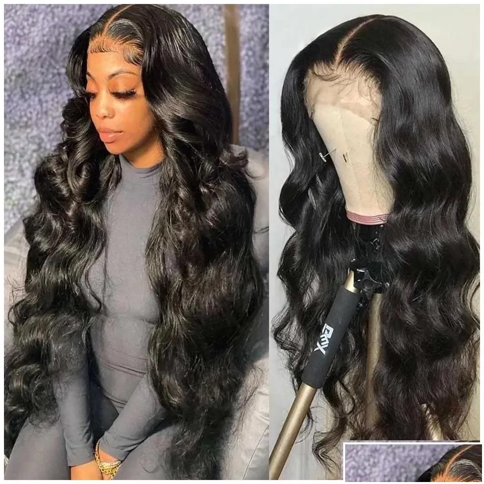 Human Hair Wigs Remy Baby Pre Plucked Body Wave Lace Front Wig 13X4 Hd Transparent Frontal Preplucked Closure Brazilian Drop Deliver