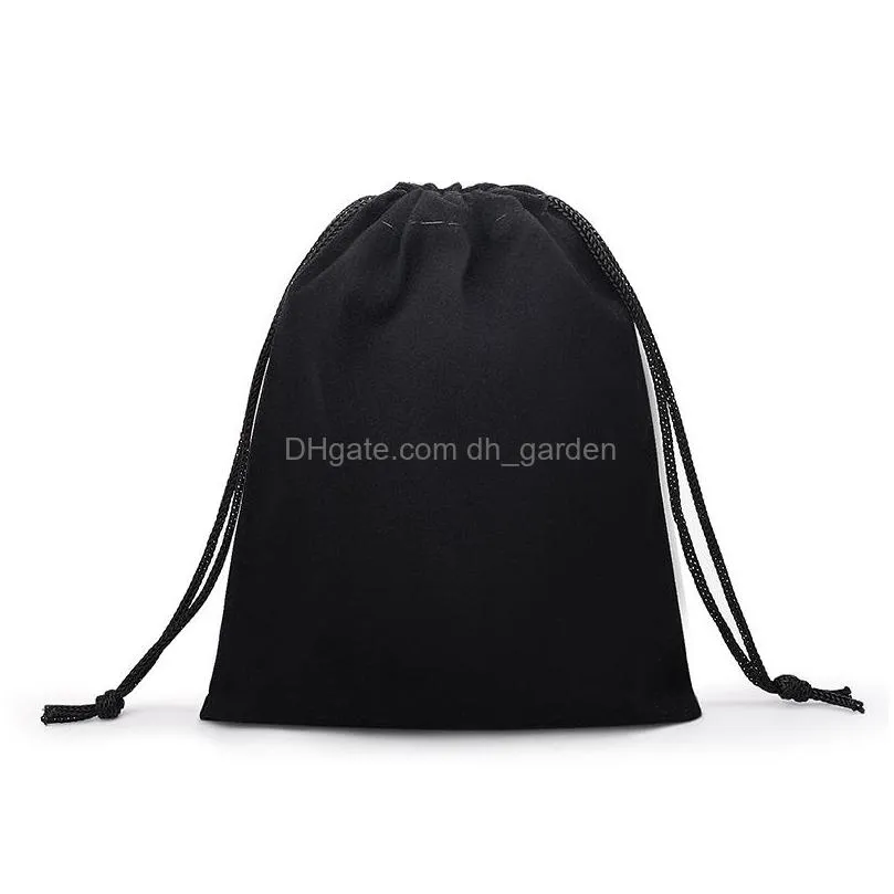 100pcs / lot velvet black 3 sizes jewelery gift bags brace strap pouches whole10x12cm 7x9cm 5x7cm