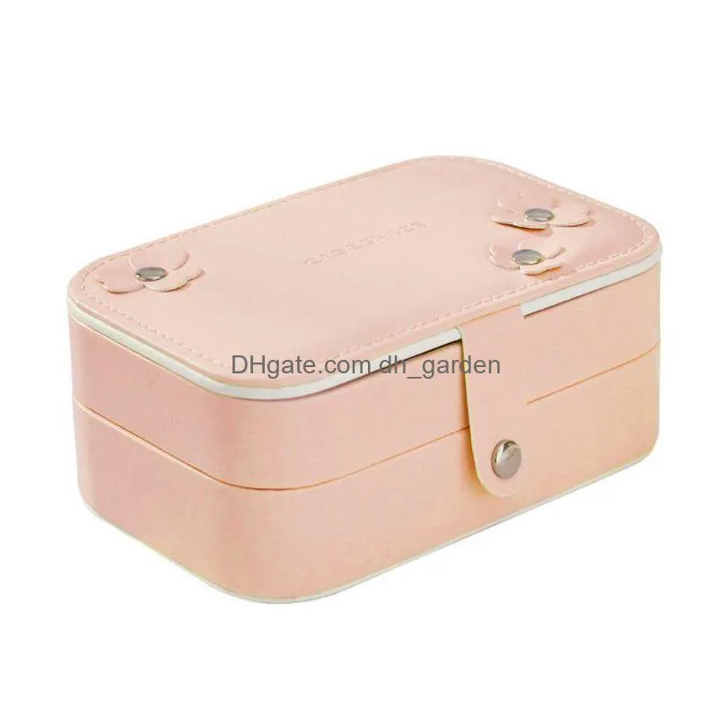 2layer travel portable jewelry box earrings ring necklace organizer storage case with makeup mirror