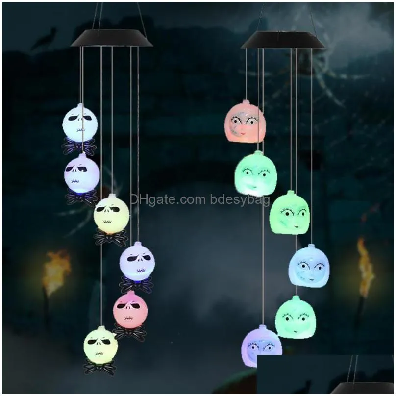 garden decorations horror ghost head shape wind chime lamp light night halloween style practical plastic for home windchime