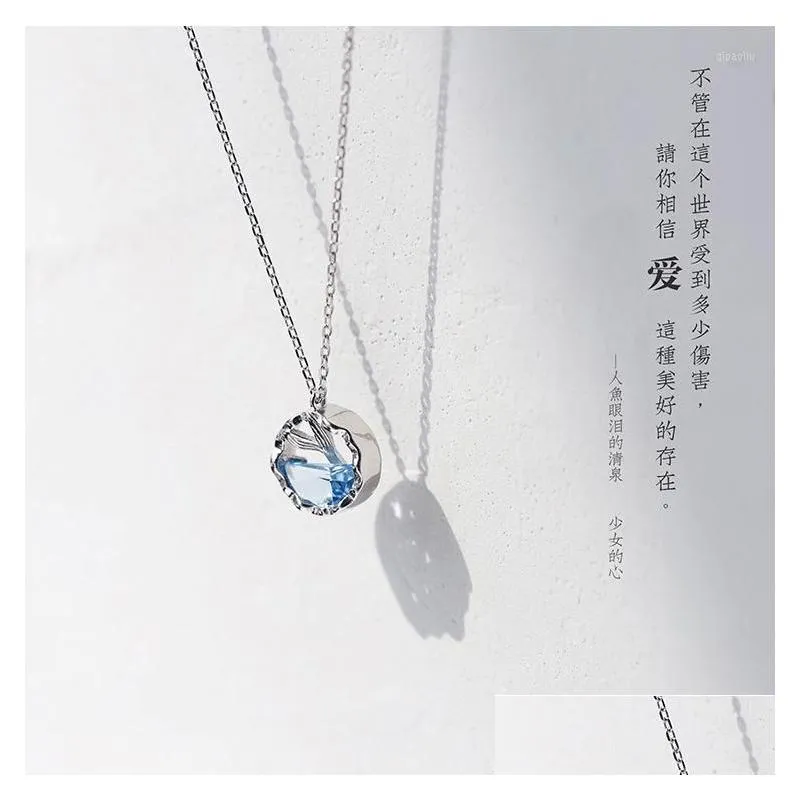 pendant necklaces ciaxy 925 stamp crescent mermaid tears for women foam clavicle chain choker korean simple silver color jewelry