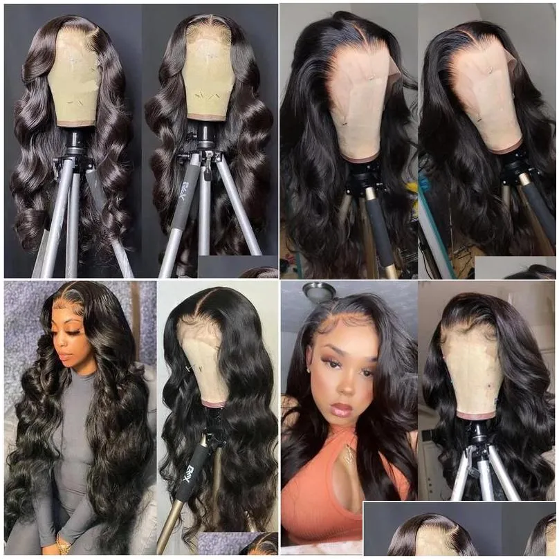 Human Hair Wigs Remy Baby Pre Plucked Body Wave Lace Front Wig 13X4 Hd Transparent Frontal Preplucked Closure Brazilian Drop Deliver