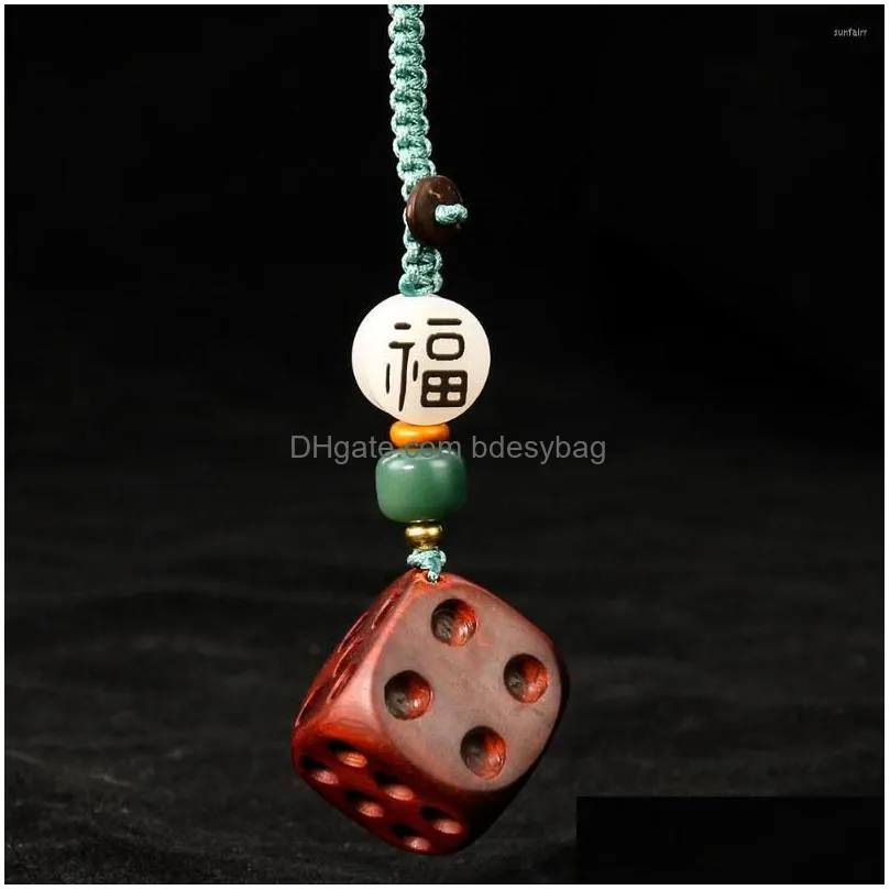 decorative figurines red sandalwood dice keychain handcarved wooden sieve bag chain accessories handicraft pendant