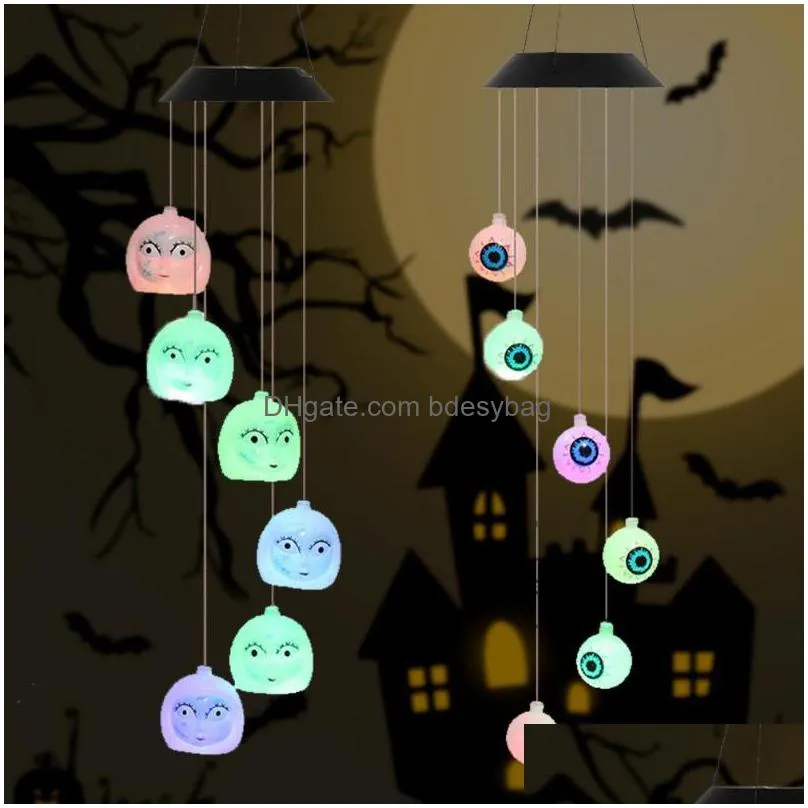 garden decorations horror ghost head shape wind chime lamp light night halloween style practical plastic for home windchime