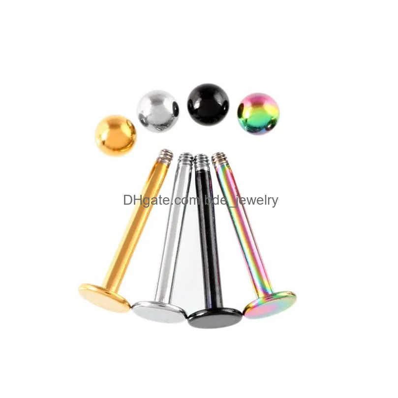 punk 16g stainless steel lip piercing bar ball labret ring stud ear tragus chin body jewelry 6/8/10/12mm