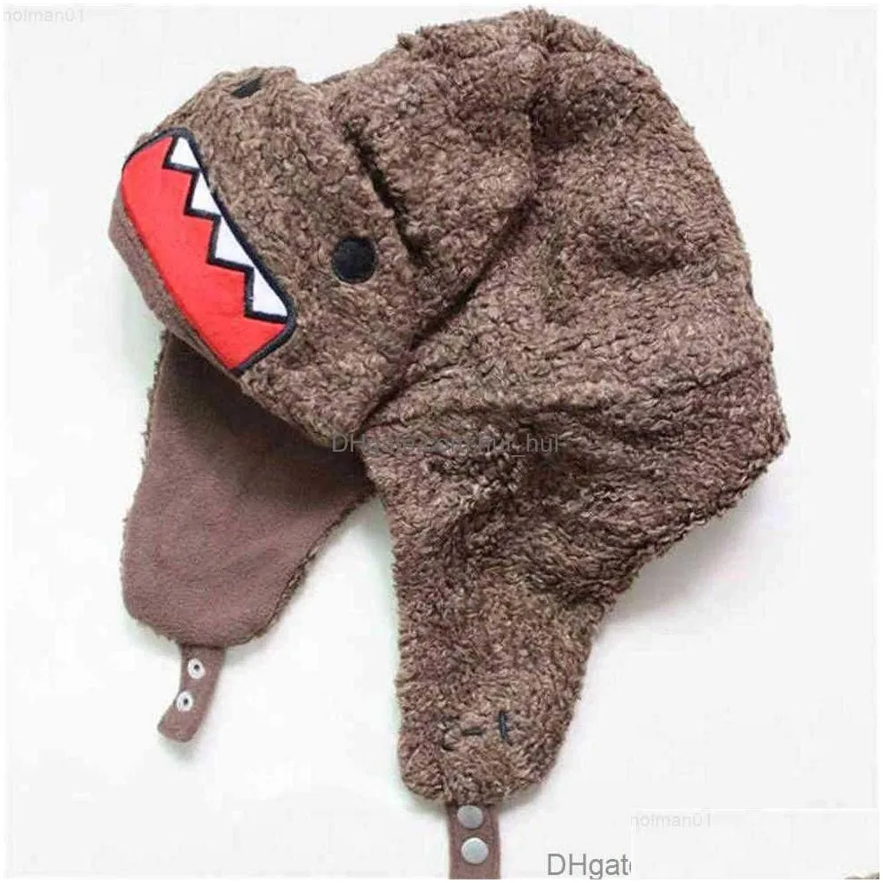 big cartoon mouth domo winter bomber ushanka russian fur hat warm thickened ear flaps cap for men women boys girls hats2053202x