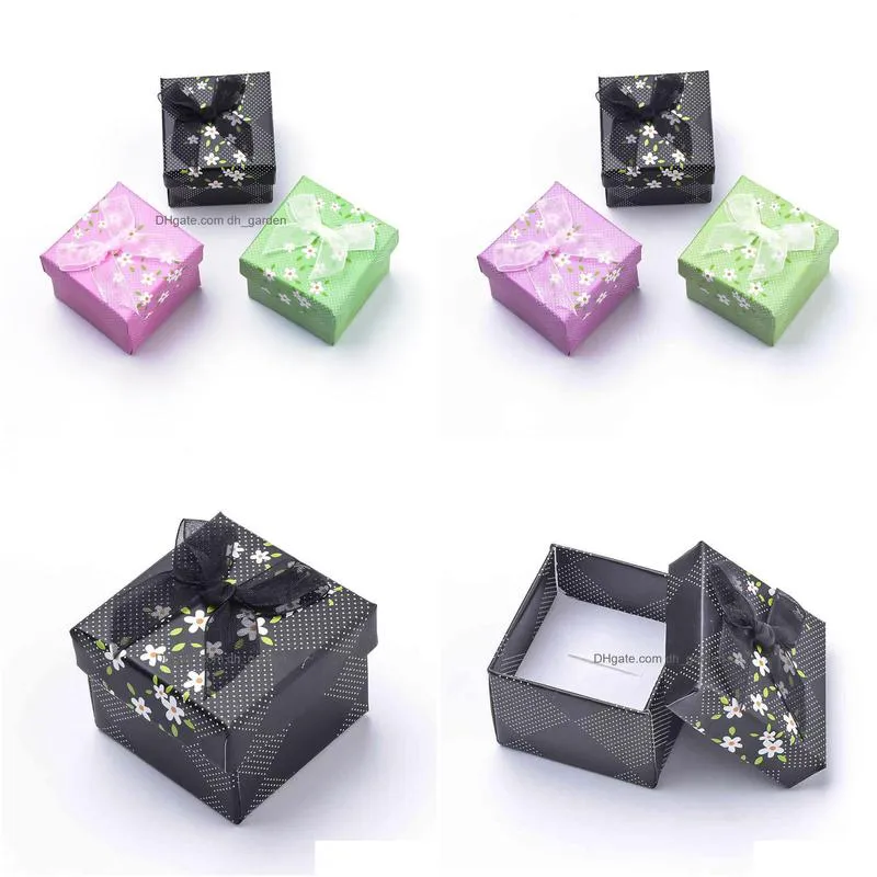 24pcs yarn bowknot boxes flower pattern cardboard ring earrings box holder jewelry packaging display storage container