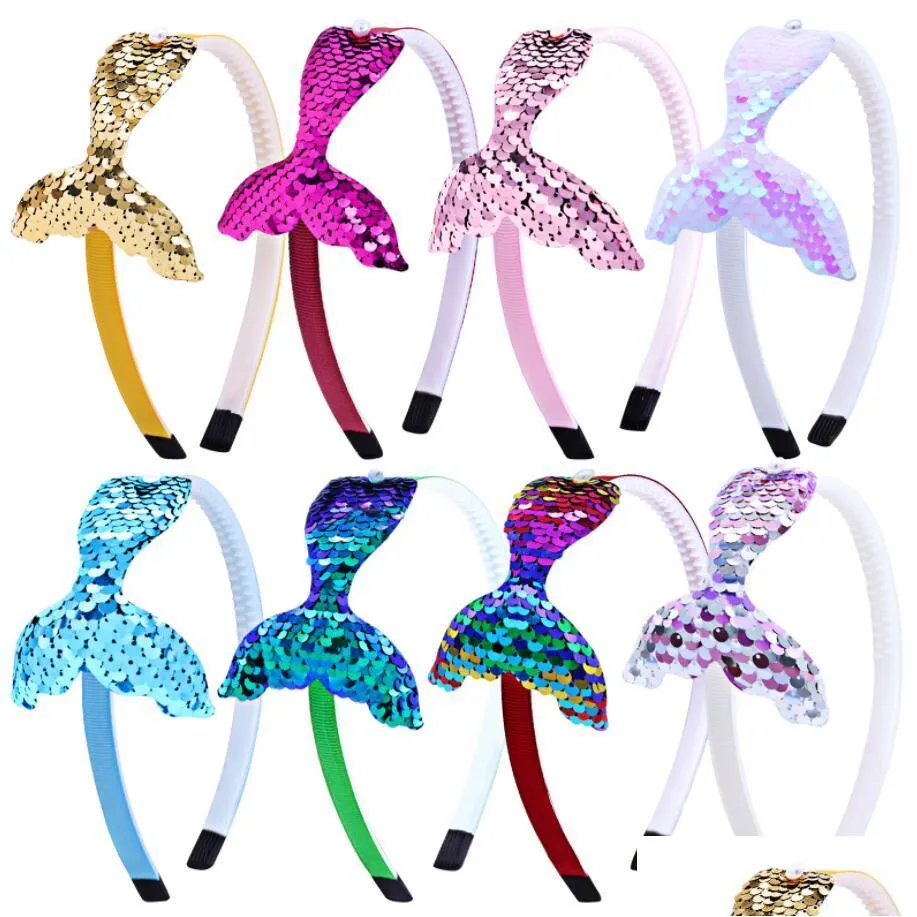 cute sequins headbands for girls rainbow mermaid pearls hair bands korea fashion headdress 8 colors