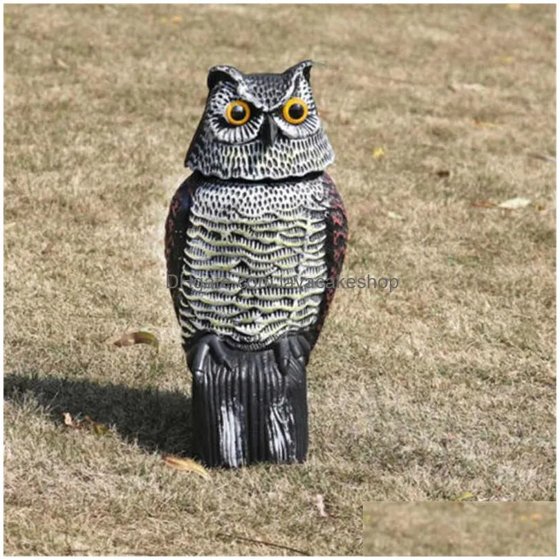 realistic bird scarer rotating head sound owl prowler decoy protection repellent pest control scarecrow moving garden decor q0811